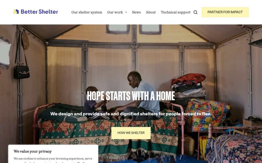 Better Shelters hemsida
