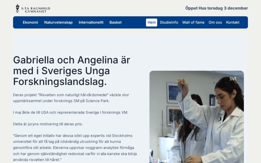 S:ta Ragnhildgymnasiets hemsida